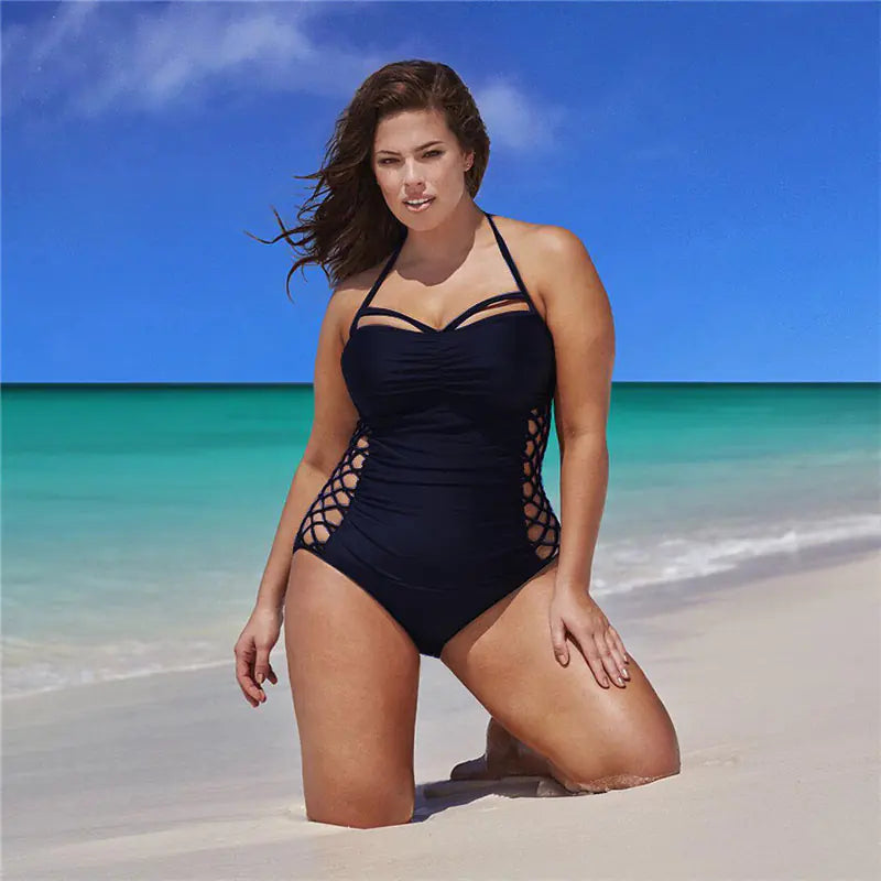 Plus Size Sexy One-Piece Swimsuit with Cutouts