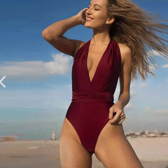 Trendy Women's Solid Color One-Piece Bikini Swimsuit