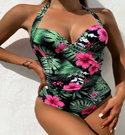 MILLA One-Piece Printed Halter Swimsuit (Single Piece)