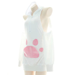 Anime Catgirl Hoodie with Plush Paws and Open Back