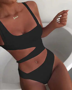 Solid Color One-Piece Swimsuit and Bikini Set