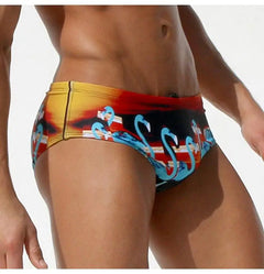 Men's Triangle Swimsuit with Swan Print, Low Waist