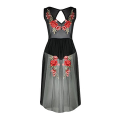 Embroidered Floral Sheer Backless Mesh Swimsuit Dress
