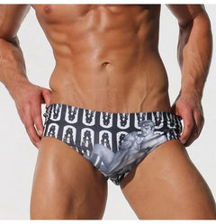 Men's Triangle Swimsuit with Swan Print, Low Waist