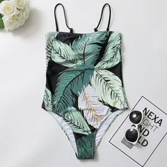 2019 Sexy Green Leaf Print One-Piece Swimsuit