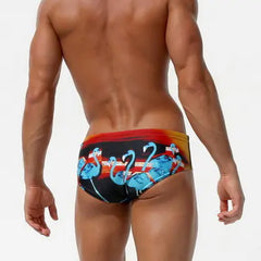 Men's Triangle Swimsuit with Swan Print, Low Waist