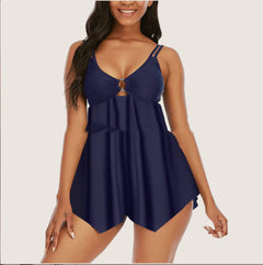 Sling Split Swimsuit with Fashionable Plain Skirt