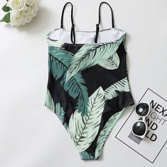 2019 Sexy Green Leaf Print One-Piece Swimsuit