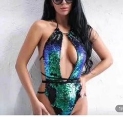 Colorful Reversible Sequin One-Piece Swimsuit 1831