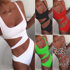 Solid Color One-Piece Swimsuit and Bikini Set