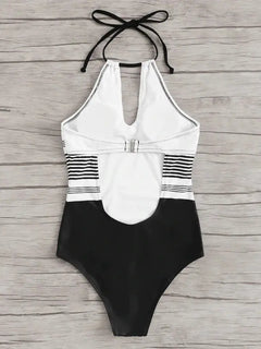 Women's Striped One-Piece Swimsuit - Sexy Design