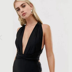 Trendy Women's Solid Color One-Piece Bikini Swimsuit
