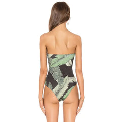 2019 Sexy Green Leaf Print One-Piece Swimsuit